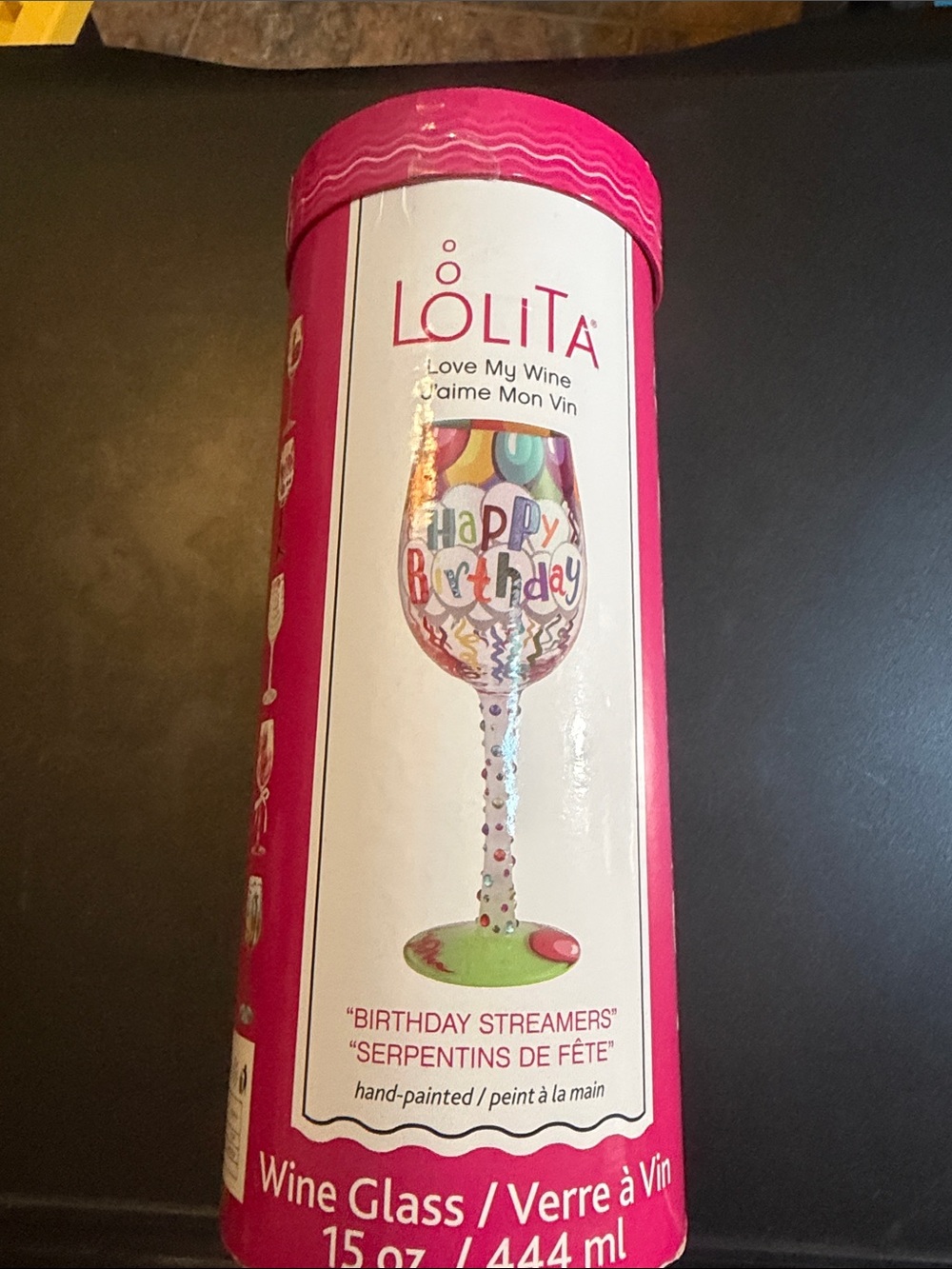 LOLITA Pink Happy Birthday Hand-Painted Wine Glass